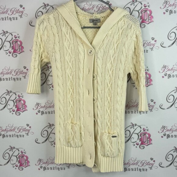 Guess hoodie tshirt style knitted button up Cream Cable Knit Cardigan - Picture 1 of 10